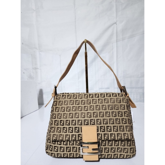 Fendi Zucchino Canvas Mamma Forever Shoulder Bag Brown/Beige - Picture 1 of 14